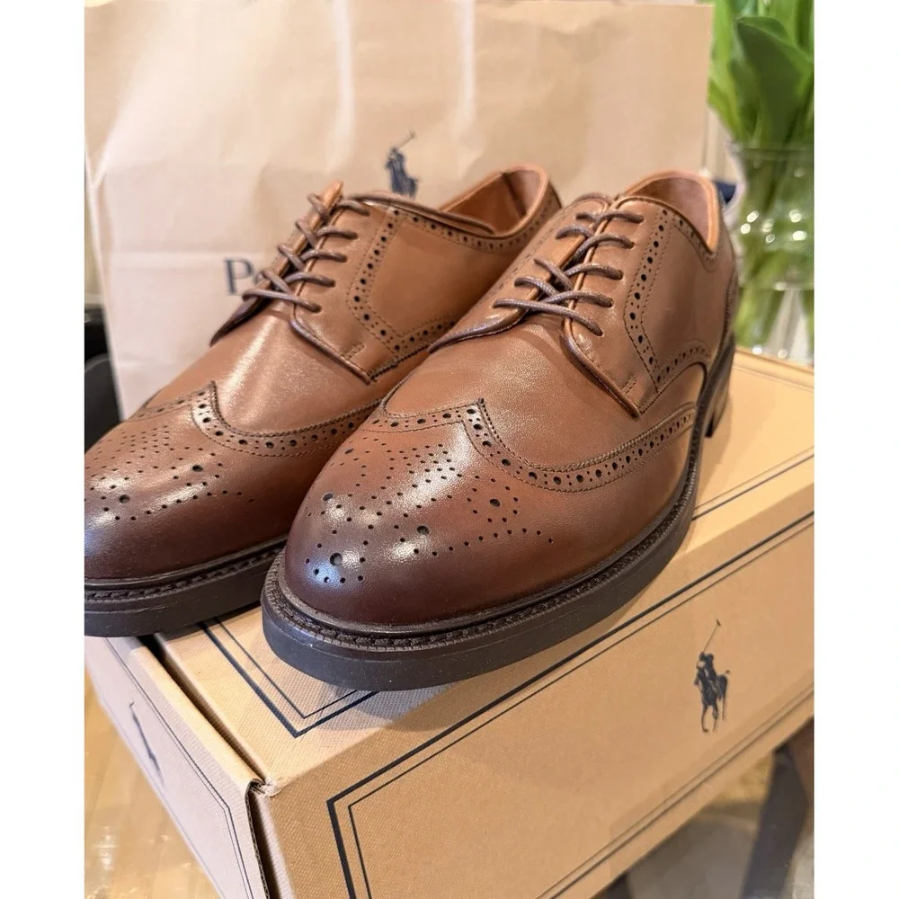 Polo Ralph Lauren Asher Wingtip Brogue Oxford Dress Shoe Men's 12D Brown NIB
